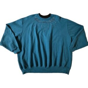 Country Store Women's Sweatshirt Sunburst Design Sz 3X Teal Pullover Grannycore